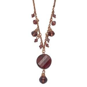 1928 Rose-tone Purple Faceted Glass Dangle Beads 16 inch Necklace with 3" ext
